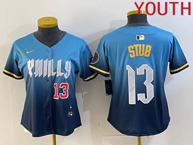 Youth Philadelphia Phillies #13 Stub Blue City Edition 2024 Nike MLB Jersey style 3->youth mlb jersey->Youth Jersey